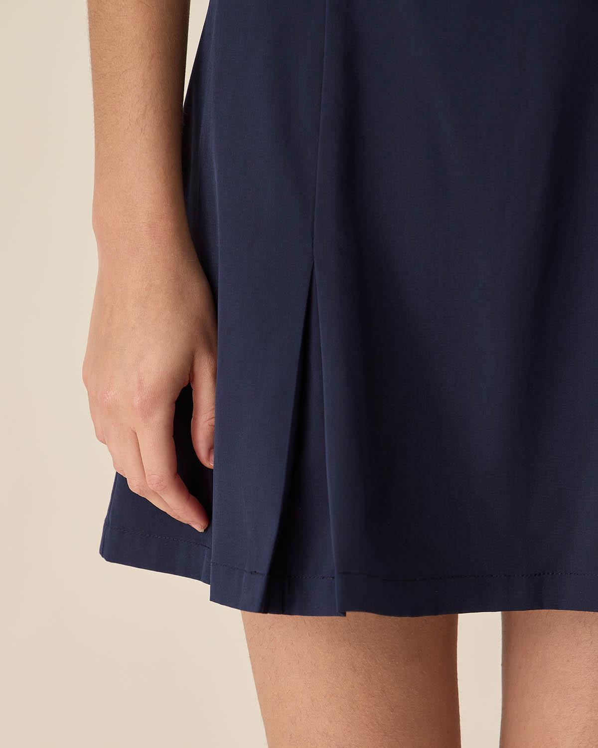 Blue Mock Neck Pleated Mini Dress Product Image
