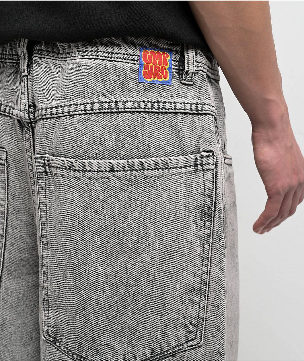 Empyre Scramble Ultra Wide Grey Wash Denim Skate Shorts Product Image