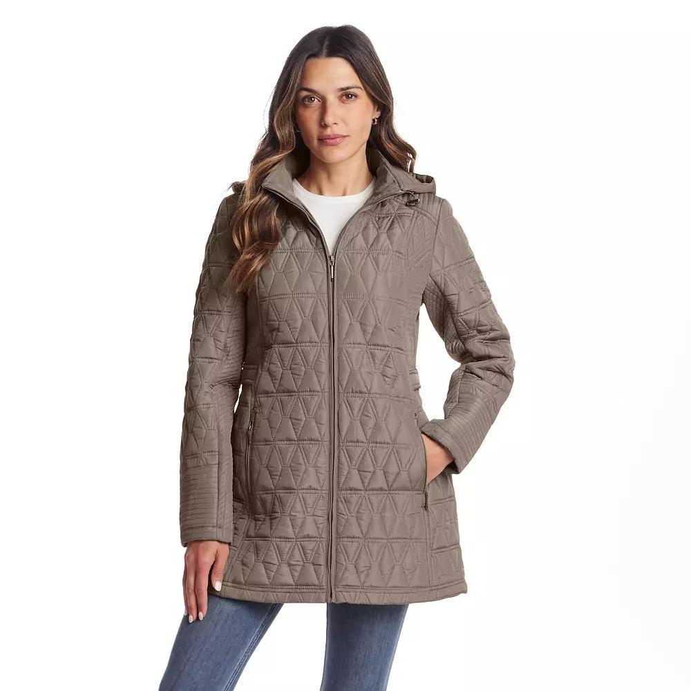 Women's Weathercast Quilted Hooded Walker Jacket, Size: XL, Brown Product Image