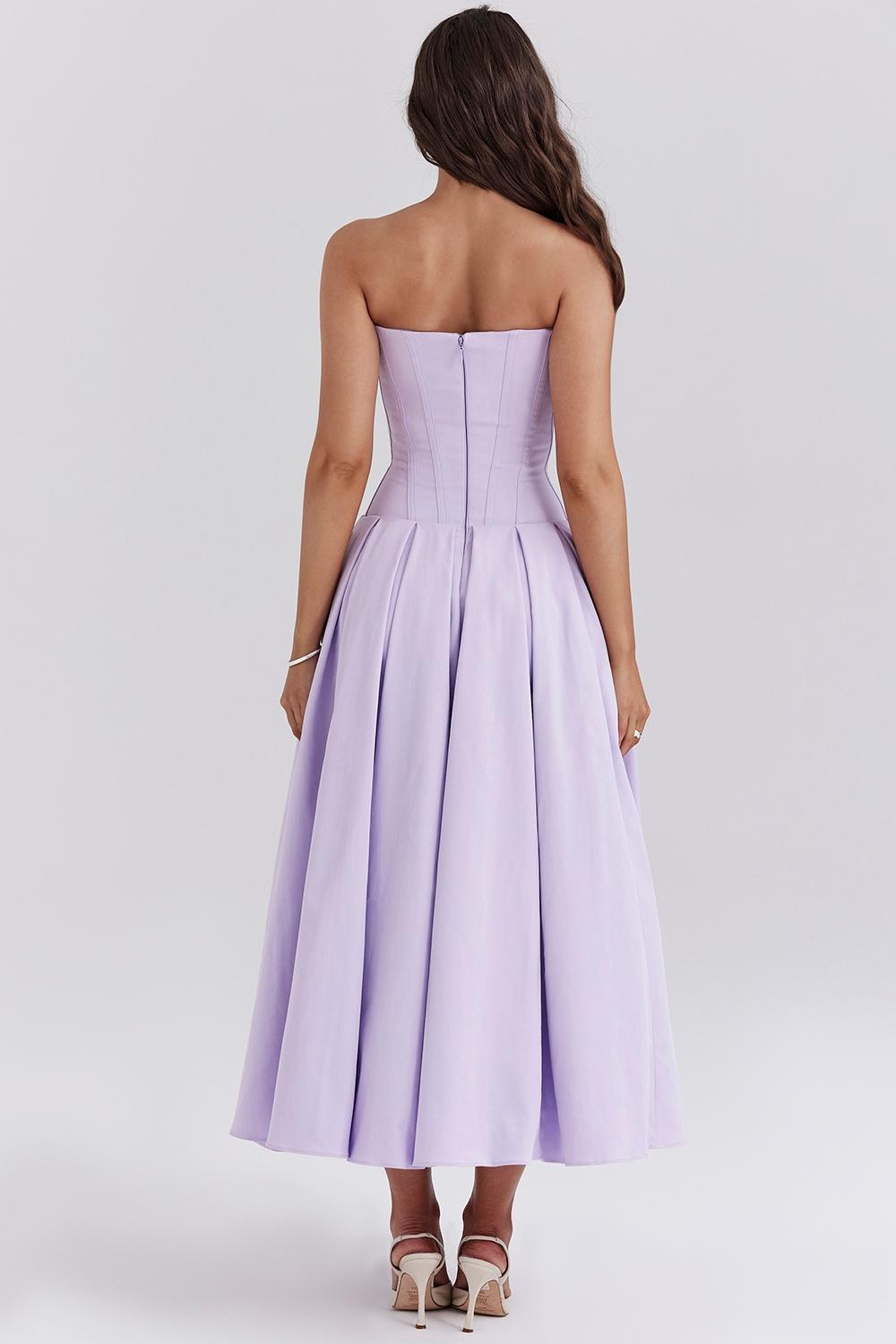 Lady Orchid Twill Strapless Tulle Midi Dress Product Image