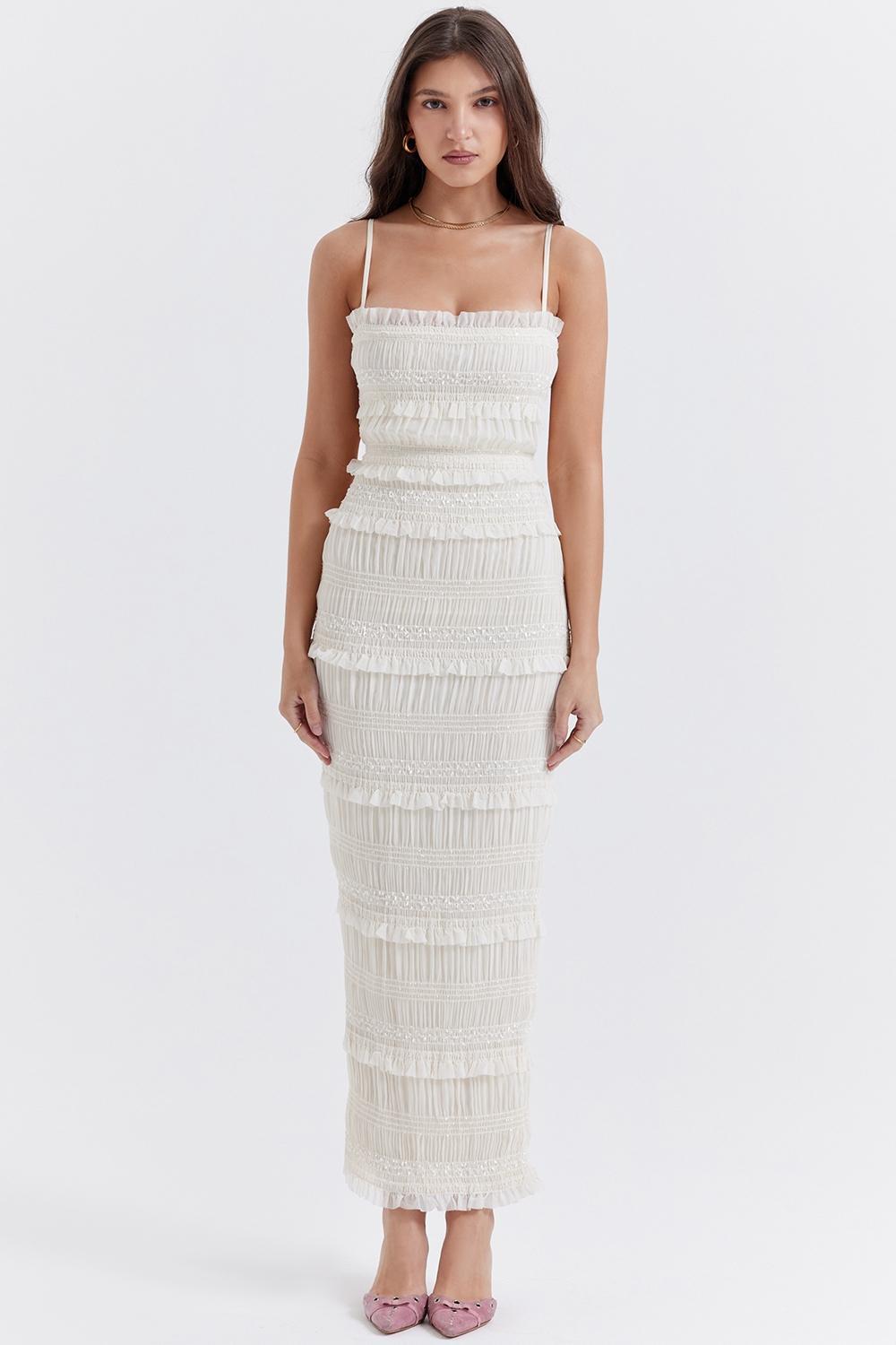 Solana Ivory Sequin Pleat Maxi Dress Product Image
