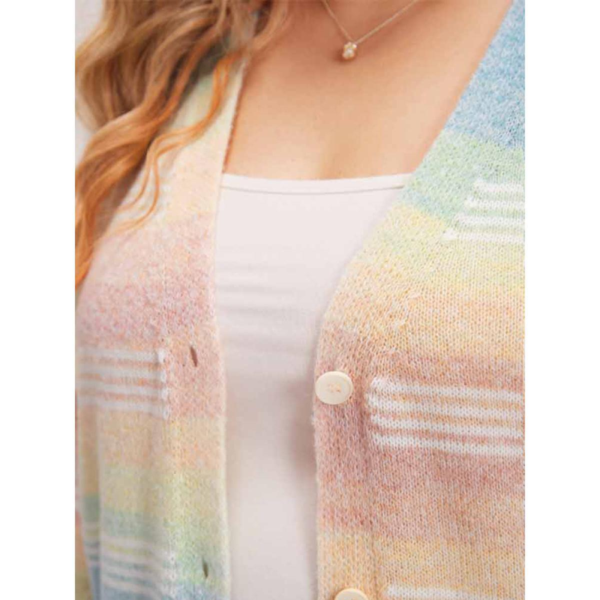 Plus Size Rainbow Ombre Elastic Cuffs Button Up Cardigan Multicolor Women Casual Loose Long Sleeve Everyday Cardigans BloomChic 14-16/1X Product Image