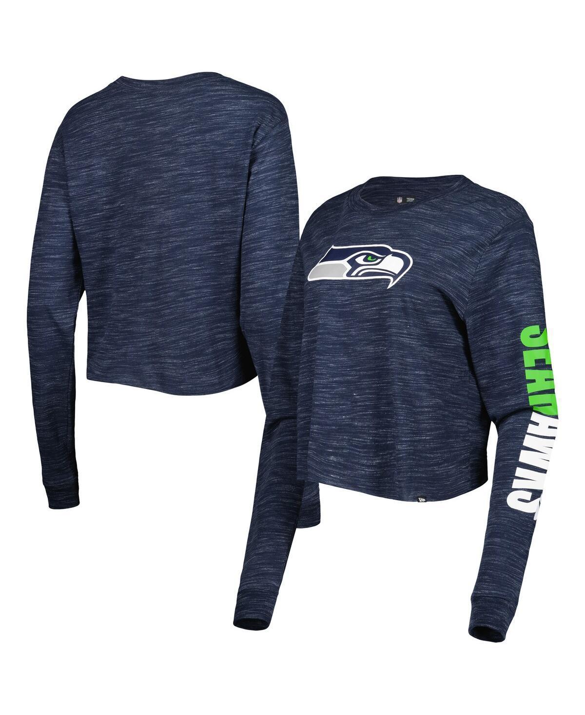 Women's New Era College Navy Seattle Seahawks Crop Long Sleeve T-Shirt, Size: XL, Blue Product Image