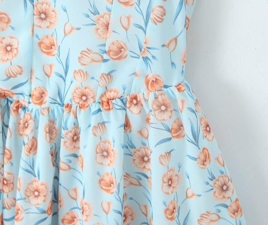Spaghetti Strap Floral Print Mini A-Line Romper Product Image