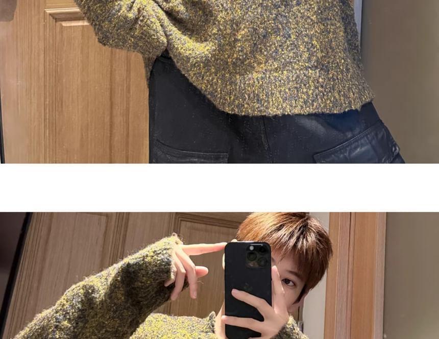 Notch Neck Plain Oversized Sweater Product Image
