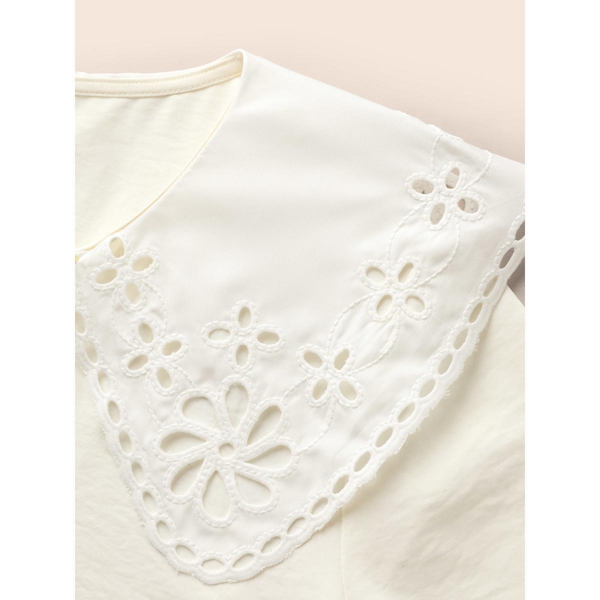 Plus Size Ivory Lace Collar Lantern Sleeve Pleated Blouse Women Resort Short sleeve Lace collar Vacation Blouses BloomChic 28/5X Product Image