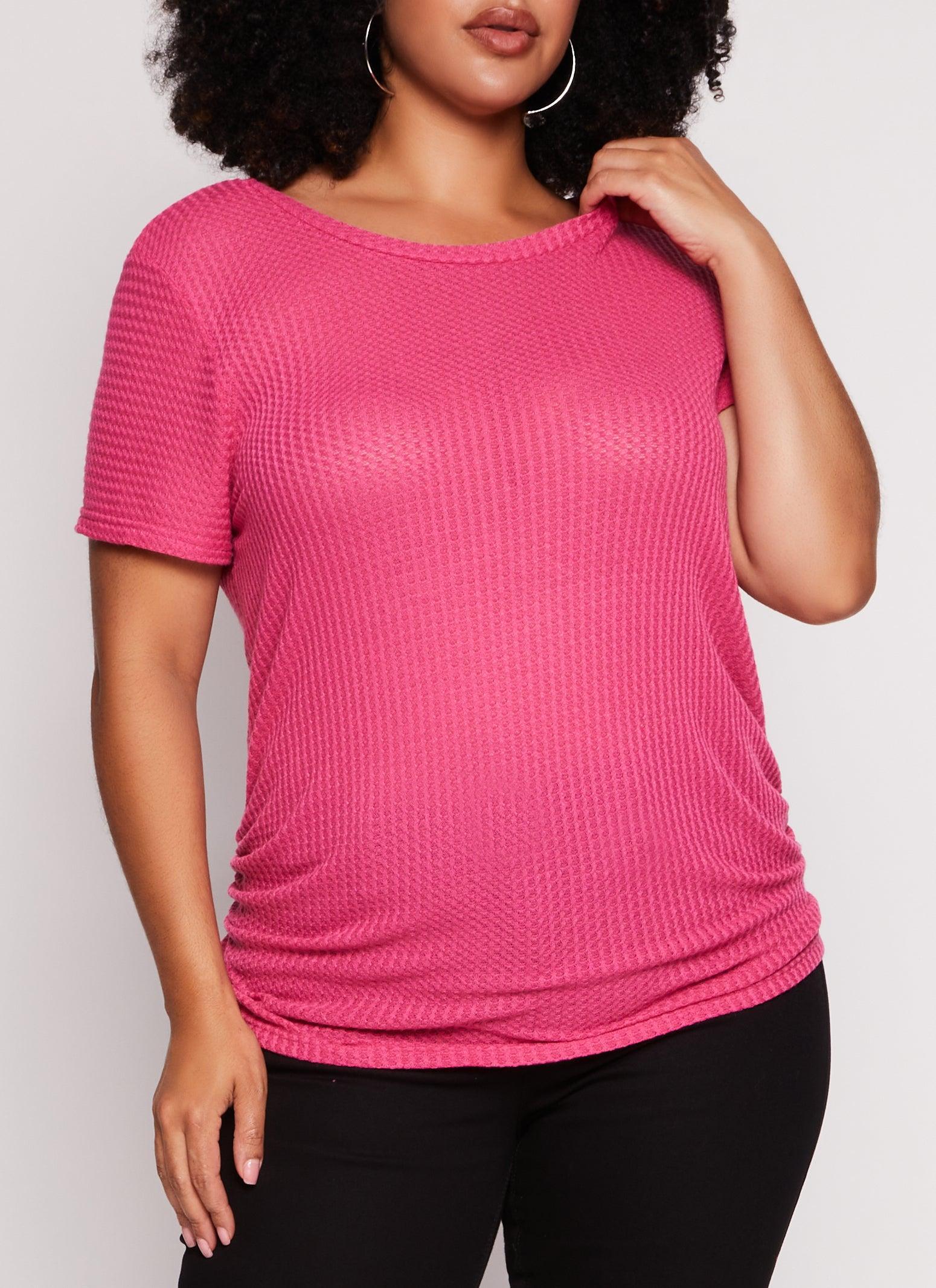 Womens Plus Size Waffle Knit Crew Neck Ruched Tee Product Image