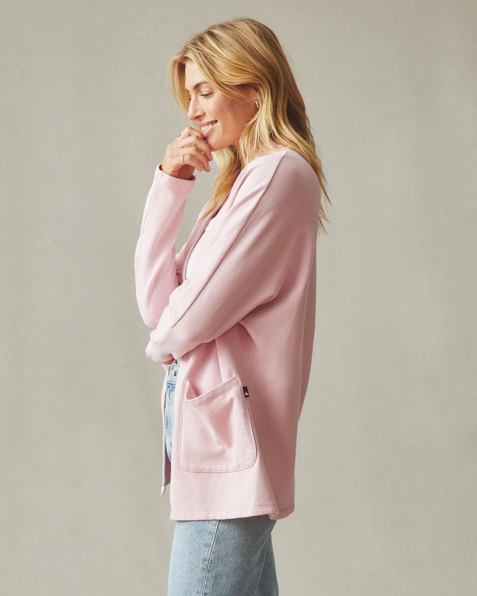 Women's French Terry Cardigan - Silver Pink Product Image