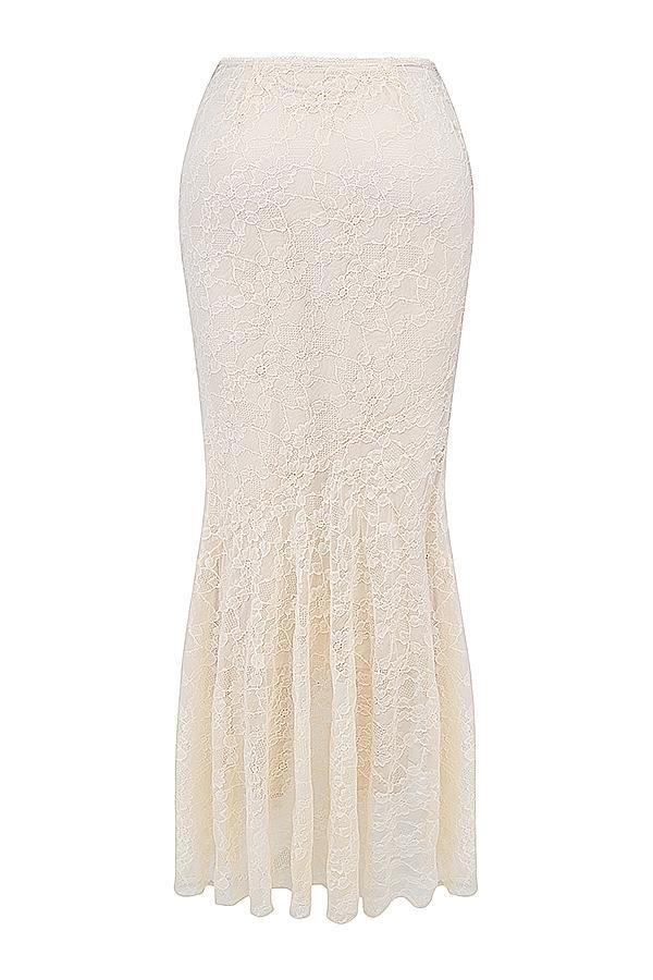 Therese Vintage Cream Lace Maxi Skirt Product Image