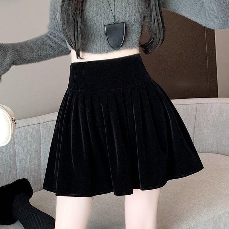 High Rise Plain Mini A-Line Skirt Product Image