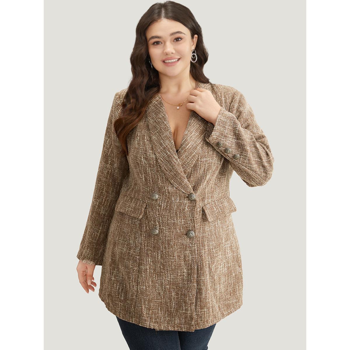 Plus Size Lapel Collar Pocket Button Up Blazer DarkBrown Women Dailywear Plain Button Sleeve Long Sleeve Lapel Collar 22-24/3X Pocket Elegant Blazers BloomChic Product Image
