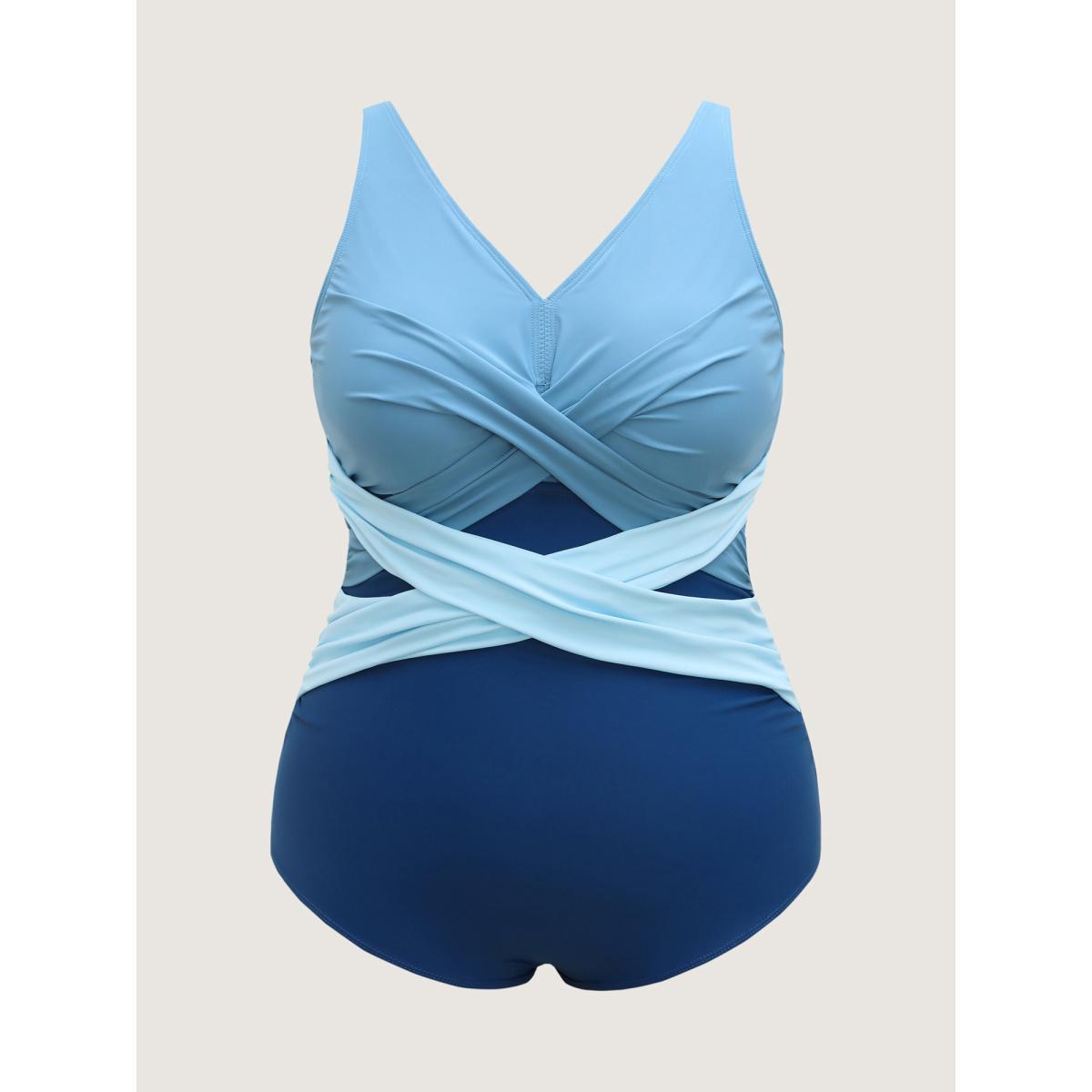 Plus Size Color-Block Twist Front One-Piece Swimsuit Women's Swimwear Aegean Beach Twist Curve Bathing Suits High stretch One Pieces BloomChic 22-24/3X Product Image