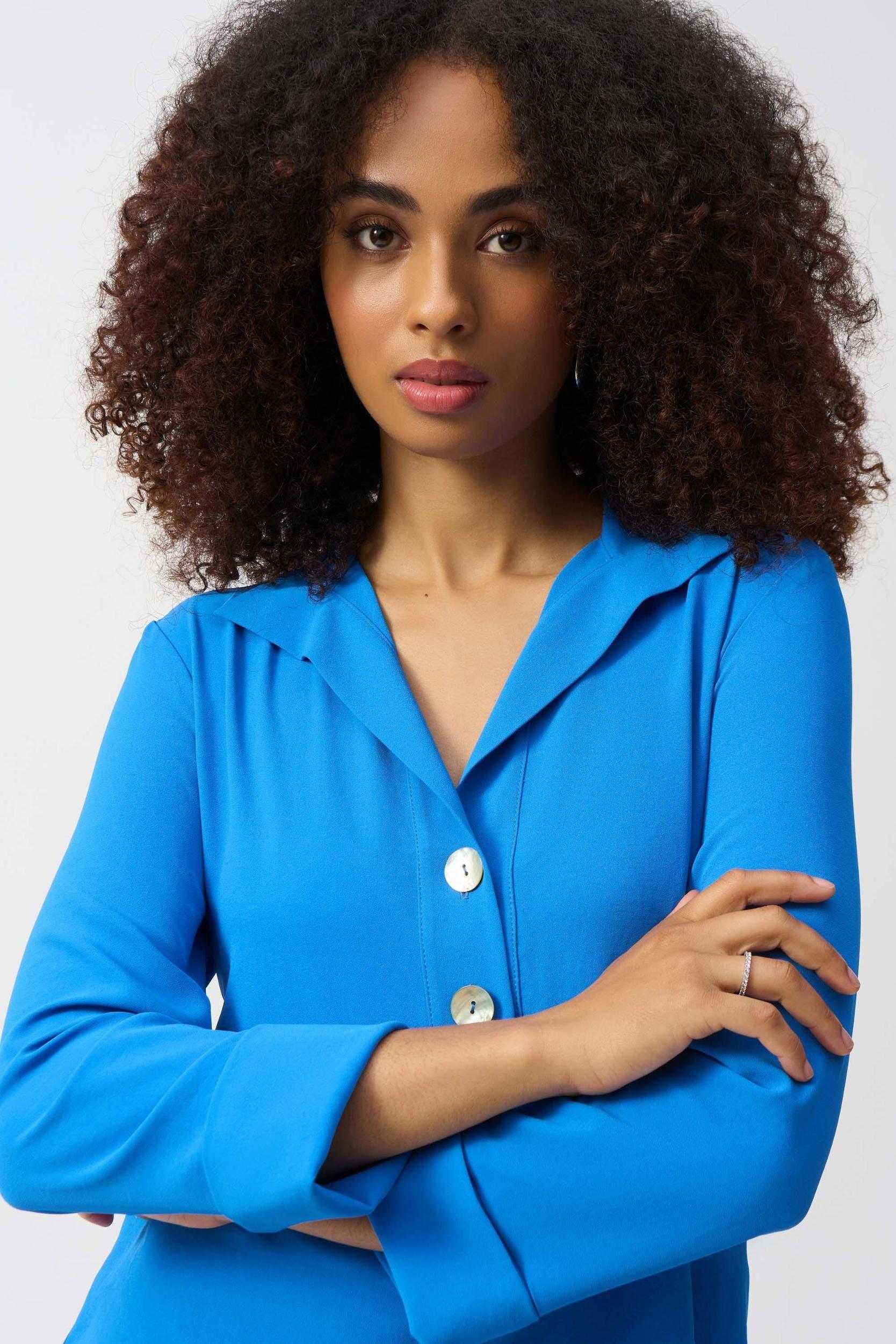 Eggshell Straight Top With Button Detail- Coastal Blue Product Image