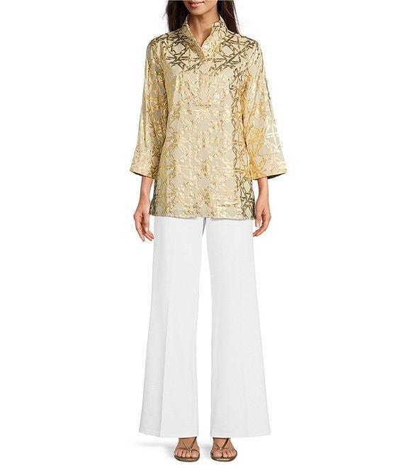 Jude Connally Cricket Bamboo Rattan Print Stand Collar 3/4 Sleeve Top Product Image