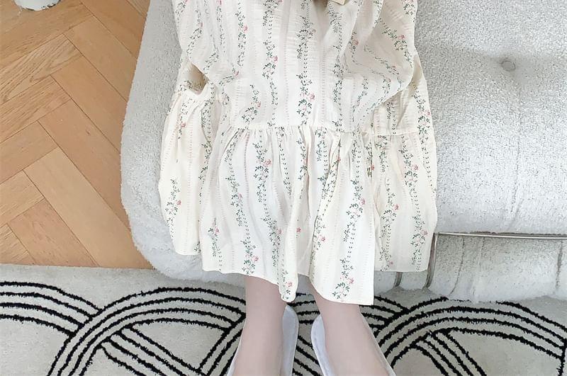 Long-Sleeve Floral Print Ruffle Pajama Dress Product Image