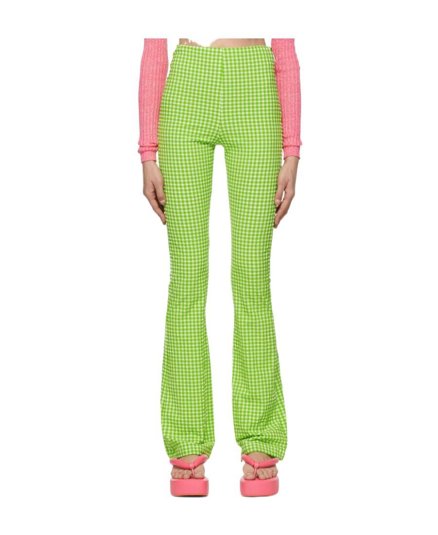 MSGM Check-pattern Flared Trousers In Green Product Image
