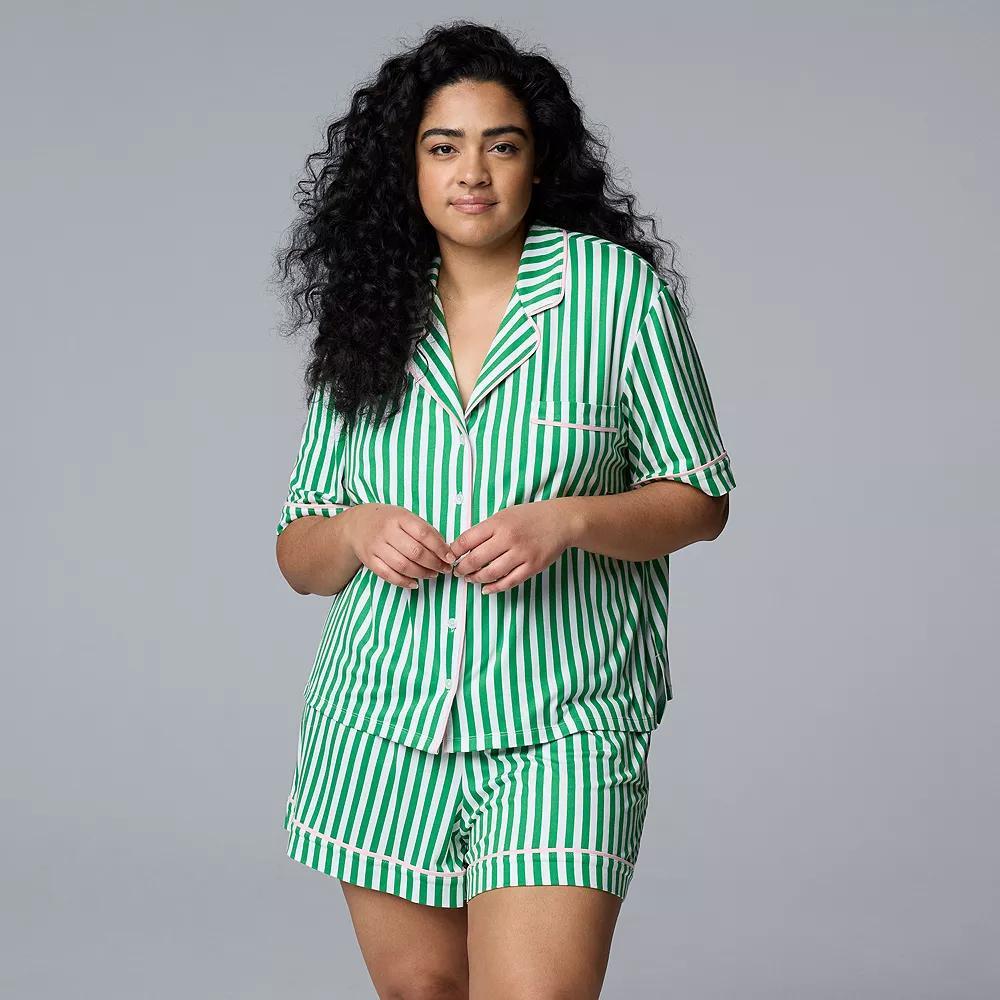 Plus Size Simply Vera Vera Wang 2-Piece Top & Boxer Sleep Set, Women's, Size: 3XL, Kelly Green Stripe Product Image