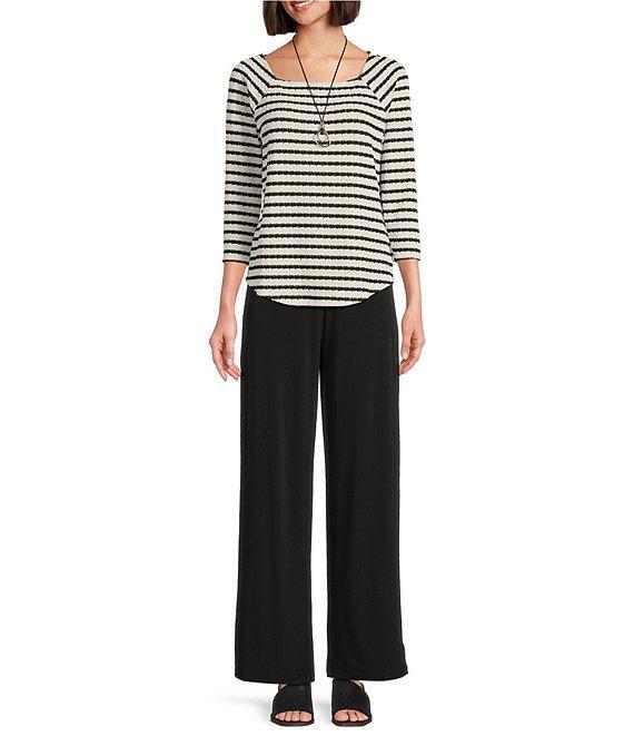 I.N. Studio Knit Stripe Square Neck 3/4 Sleeve Top Product Image