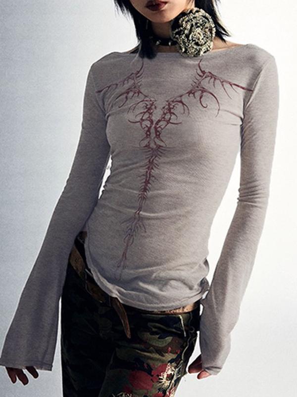 Reversible Print Square Neck Slim Long Sleeve Knit Product Image