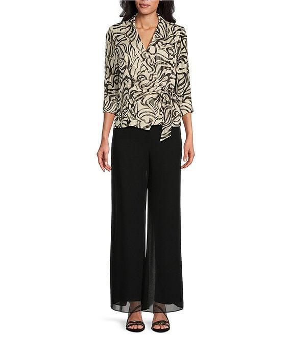 Alex Evenings 3/4 Sleeve Collared Neck Tie Waist Abstract Print Blouse Product Image