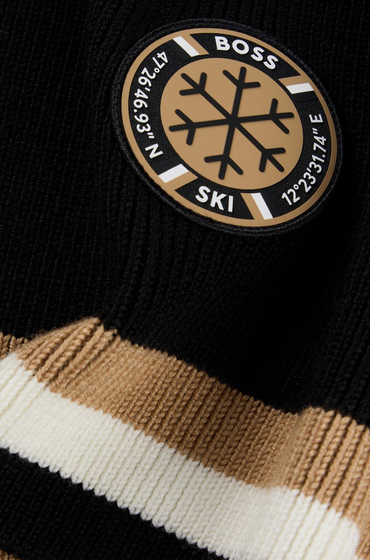 BOSS - BOSS Ski virgin-wool scarf with logo badge - Black Product Image