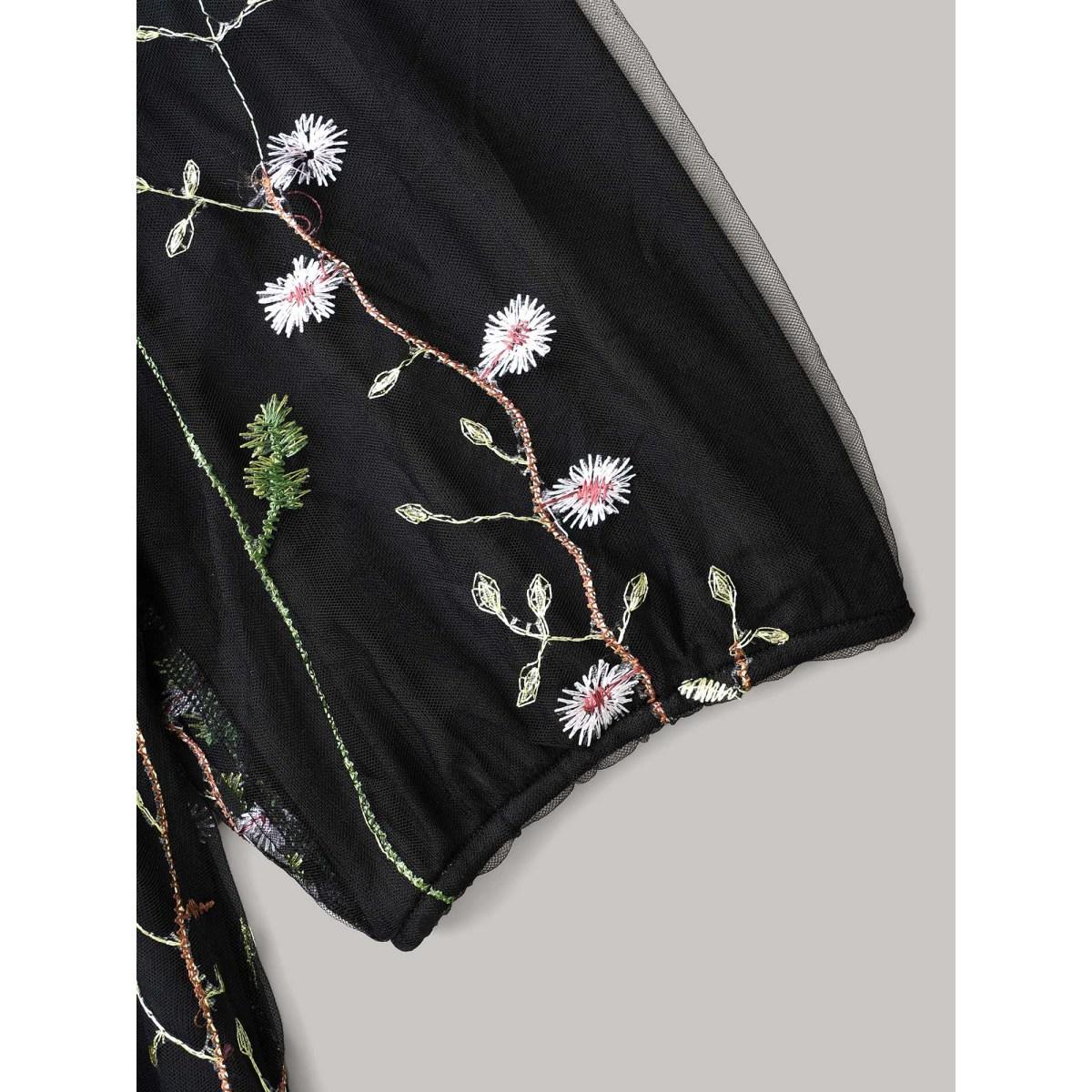 Plus Size Floral Embroidered Elastic Waist Lined Midi Dress Black Women Cocktail Texture Party Curvy Bloomchic 22-24/3X Product Image
