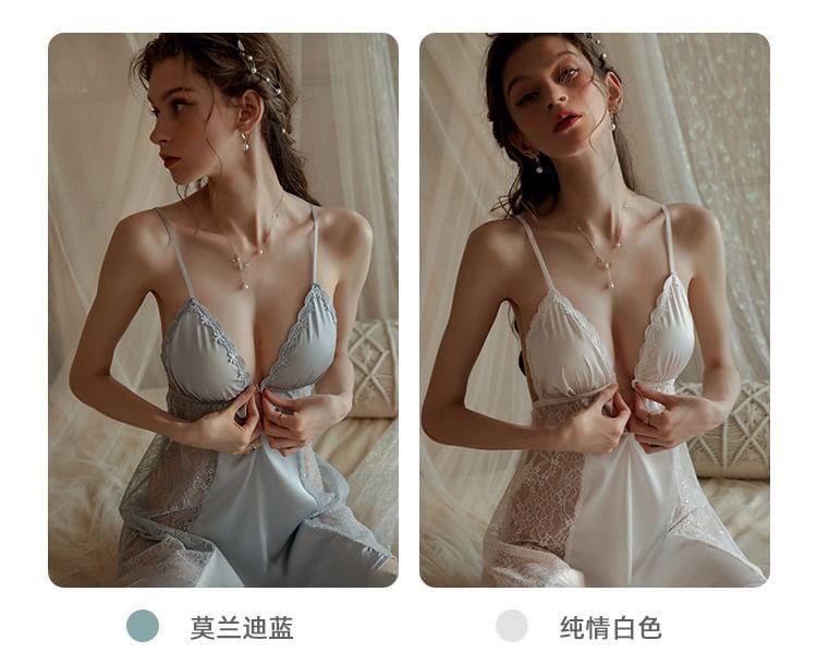 Spaghetti Strap Lace Panel Chemise Product Image