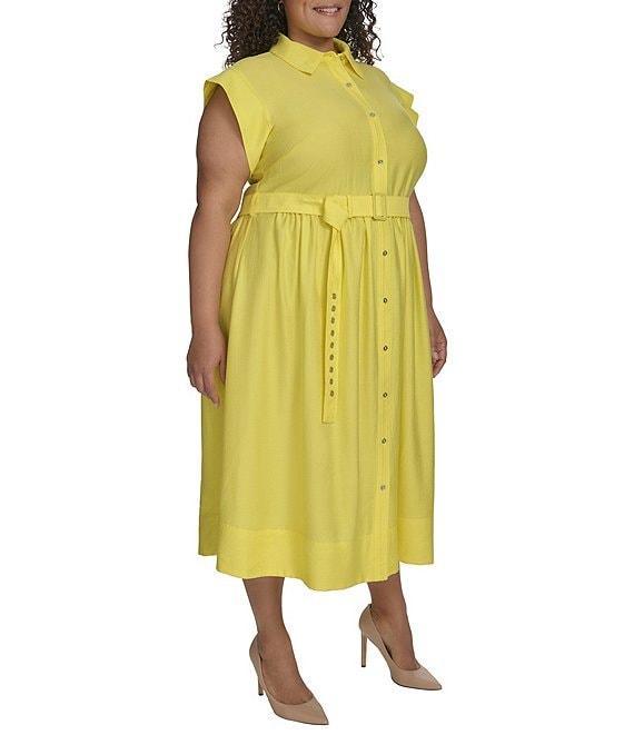 DKNY by Donna Karan Plus Size Short Sleeve Button Front Shirt Dress Product Image