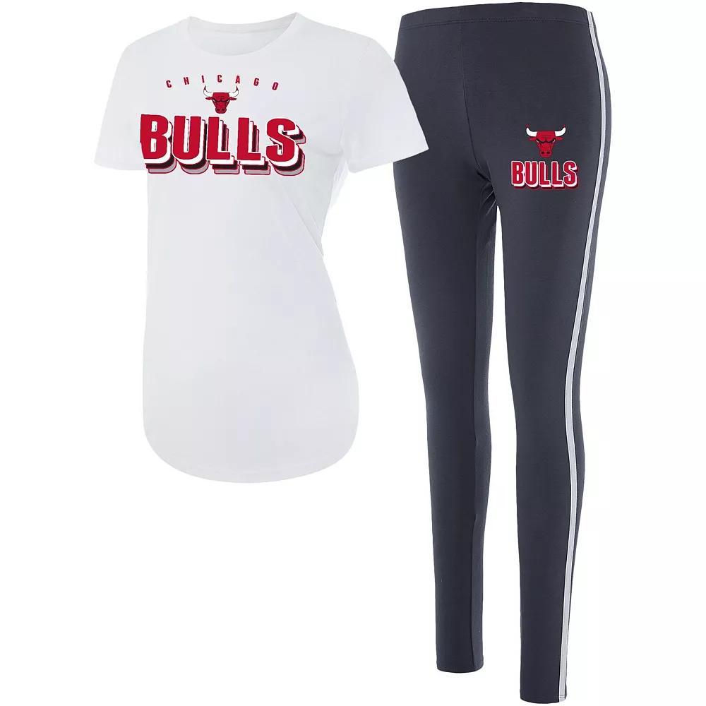 Women's Concepts Sport White/Charcoal Chicago Bulls Sonata T-Shirt & Leggings Sleep Set, Size: Small Product Image