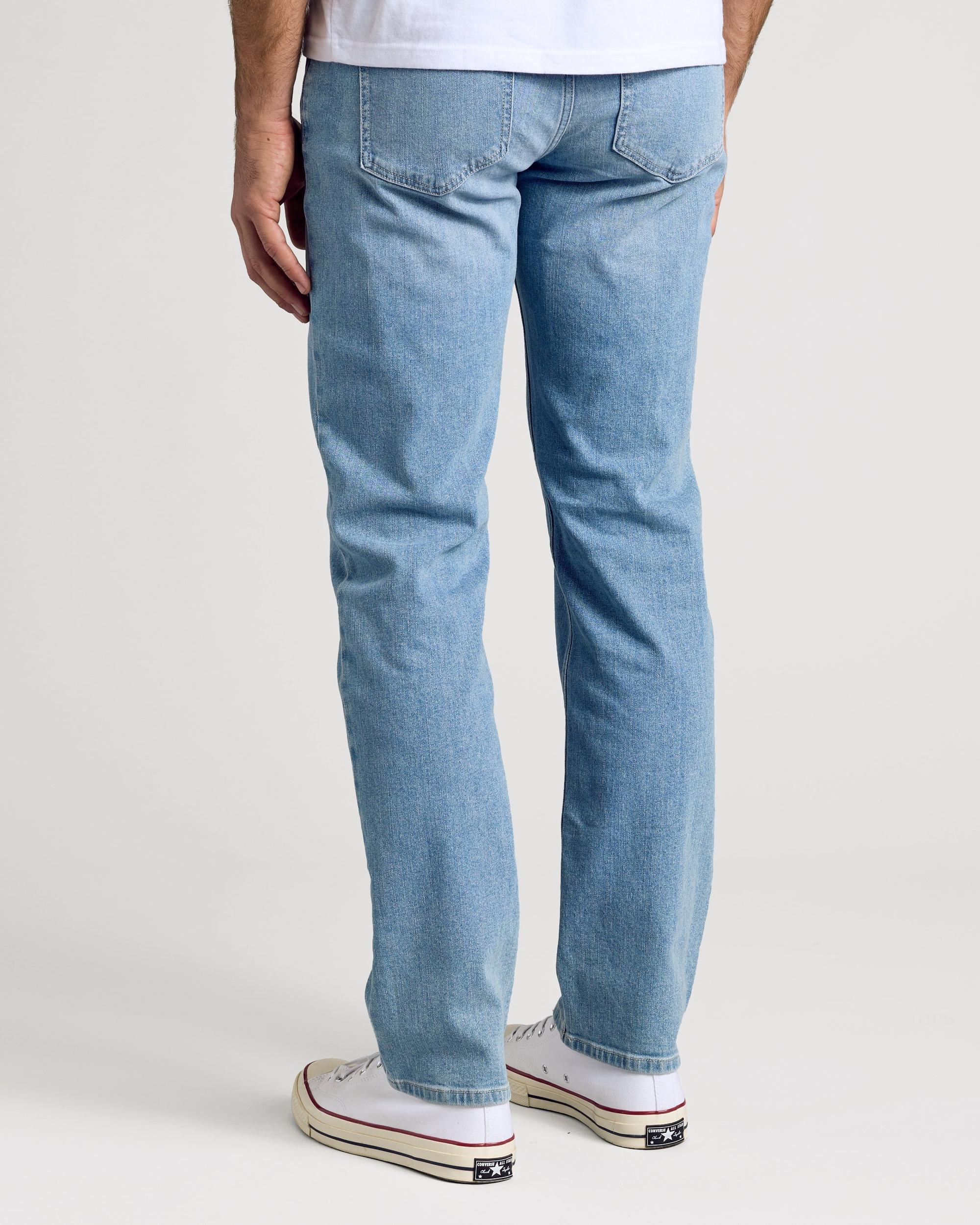 Light Indigo Wash Straight Authentic Denim Jeans Product Image