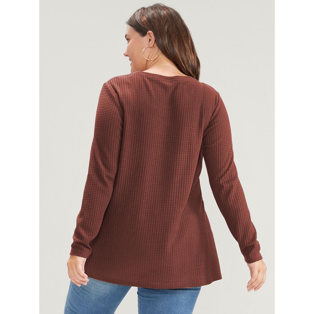 Plus Size Solid Crochet Lace Waffle Knit Sweatshirt Women Rust Elegant Patchwork Round Neck Dailywear Sweatshirts BloomChic 28/5X Product Image