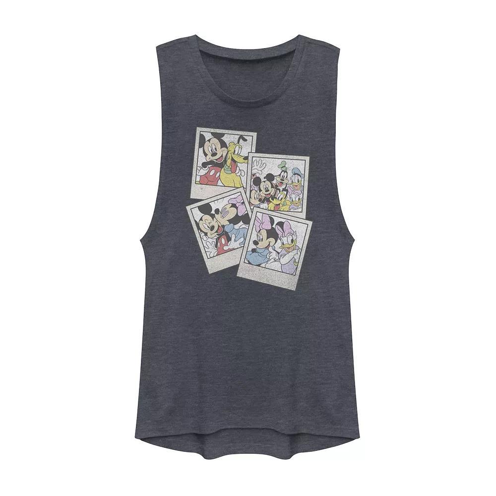 Disney's Mickey And Friends Juniors' Group Shot Polaroids Muscle Graphic Tank Top, Girl's, Size: Small, Denim Grey Product Image