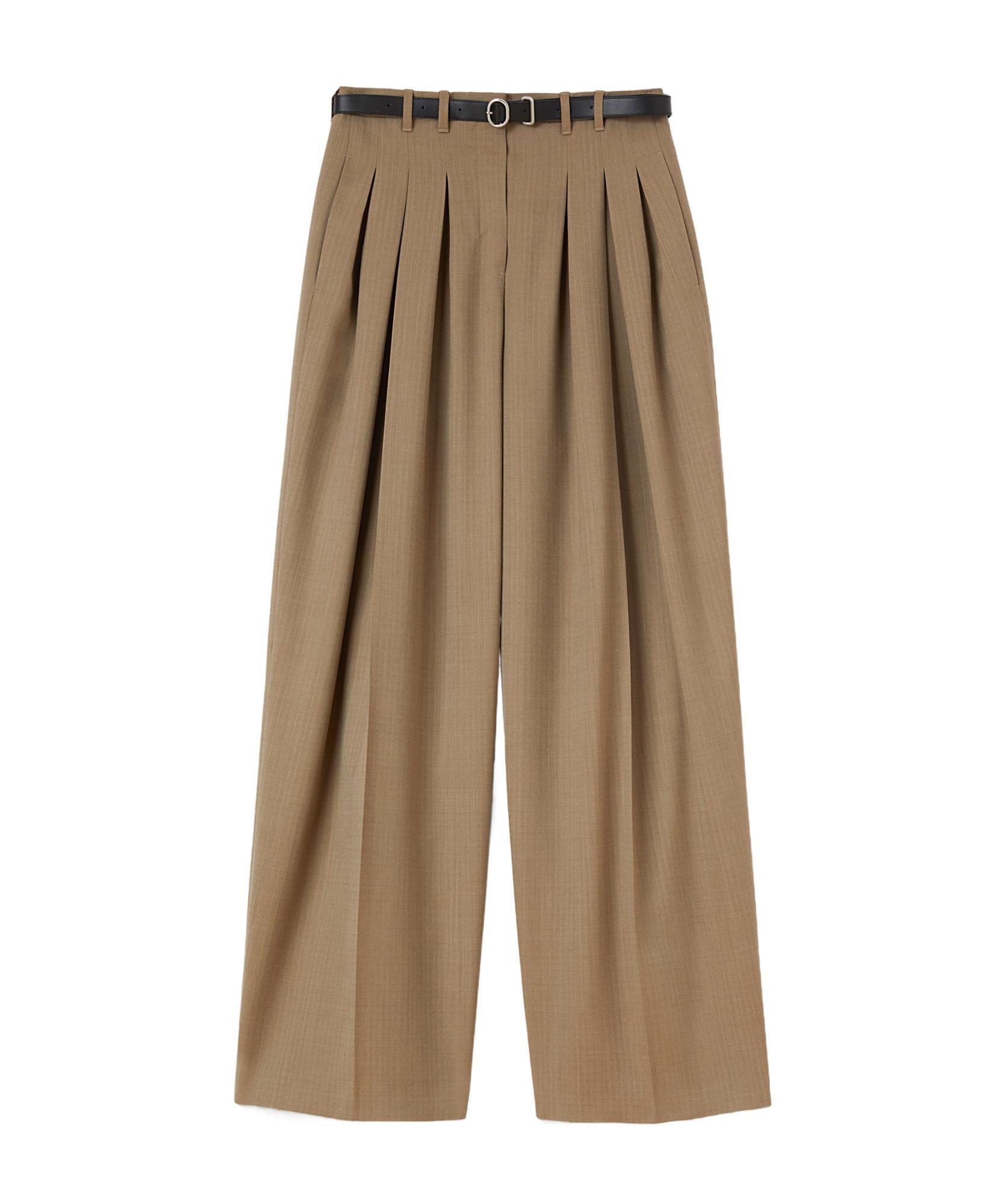 JIL SANDER Belted Wool Palazzo Pants In Brown Product Image