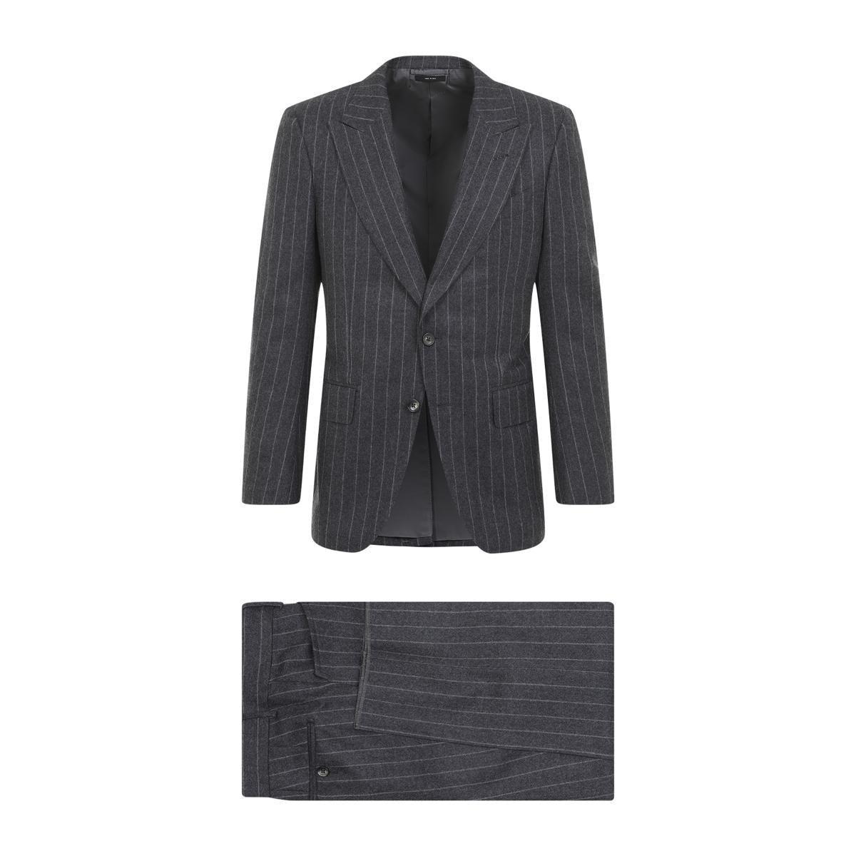 TOM FORD Dark Grey Wool Pinstriped Suit In Black Product Image