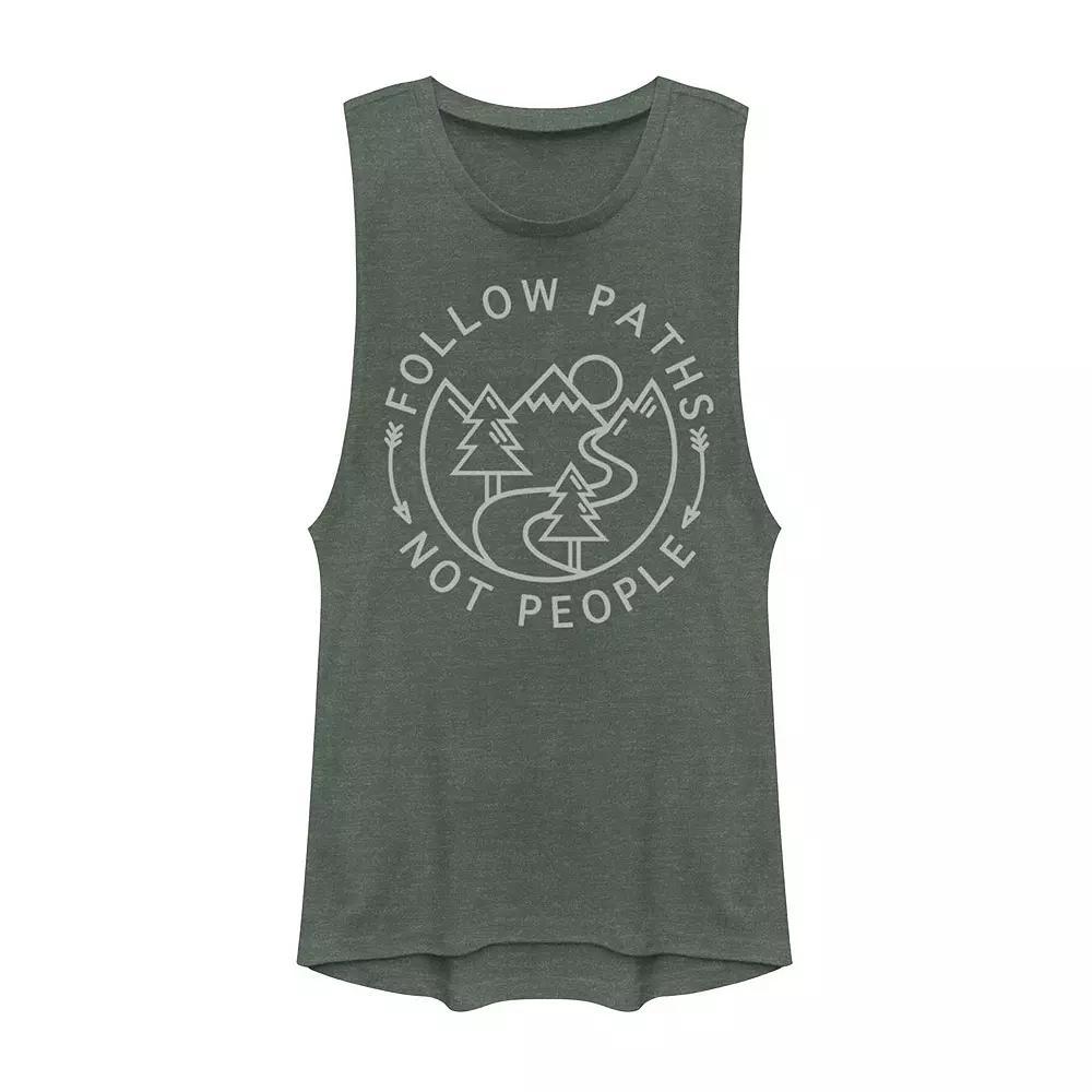 Juniors' Follow Paths Not People Outdoors Circle Graphic Muscle Tank Top, Girl's, Size: XL, Pine Grey Product Image