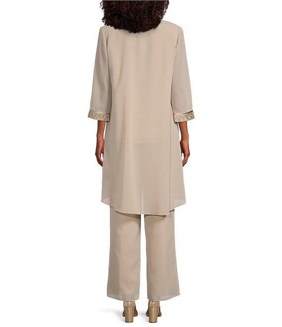 Le Bos Round Neck 3/4 Sleeve Georgette Tonal Trim Evening 3-Piece Pant Set Product Image