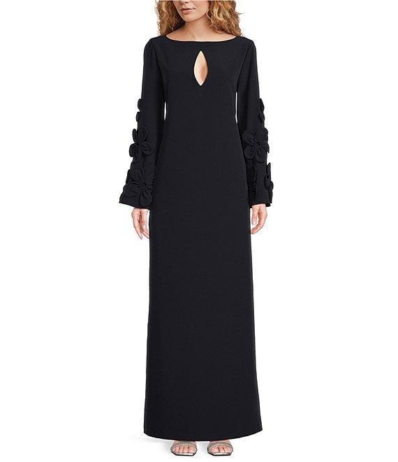 Alex Marie Laura Crepe Keyhole Neck Long Sleeve Applique Gown Product Image