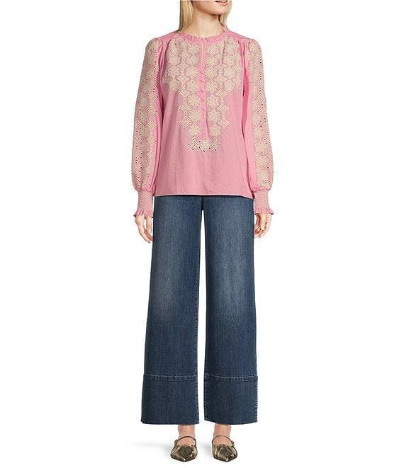 Gibson & Latimer Perfect Fit Denim Mid Rise Wide Ankle Leg Split Side Hem Palazzo Jeans Product Image