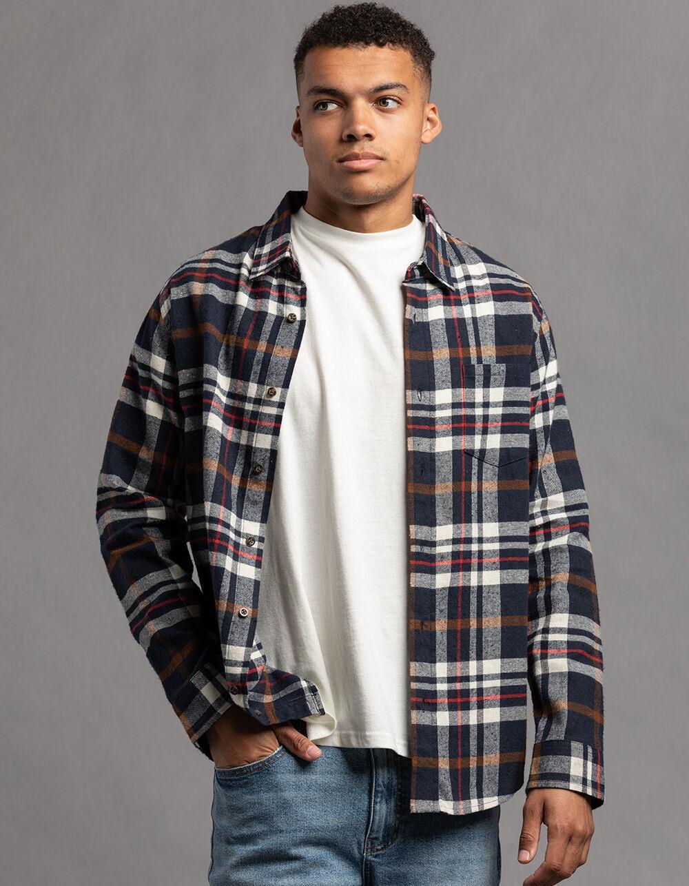 RSQ Mens Plaid Flannel - NAVY/ORANGE Product Image