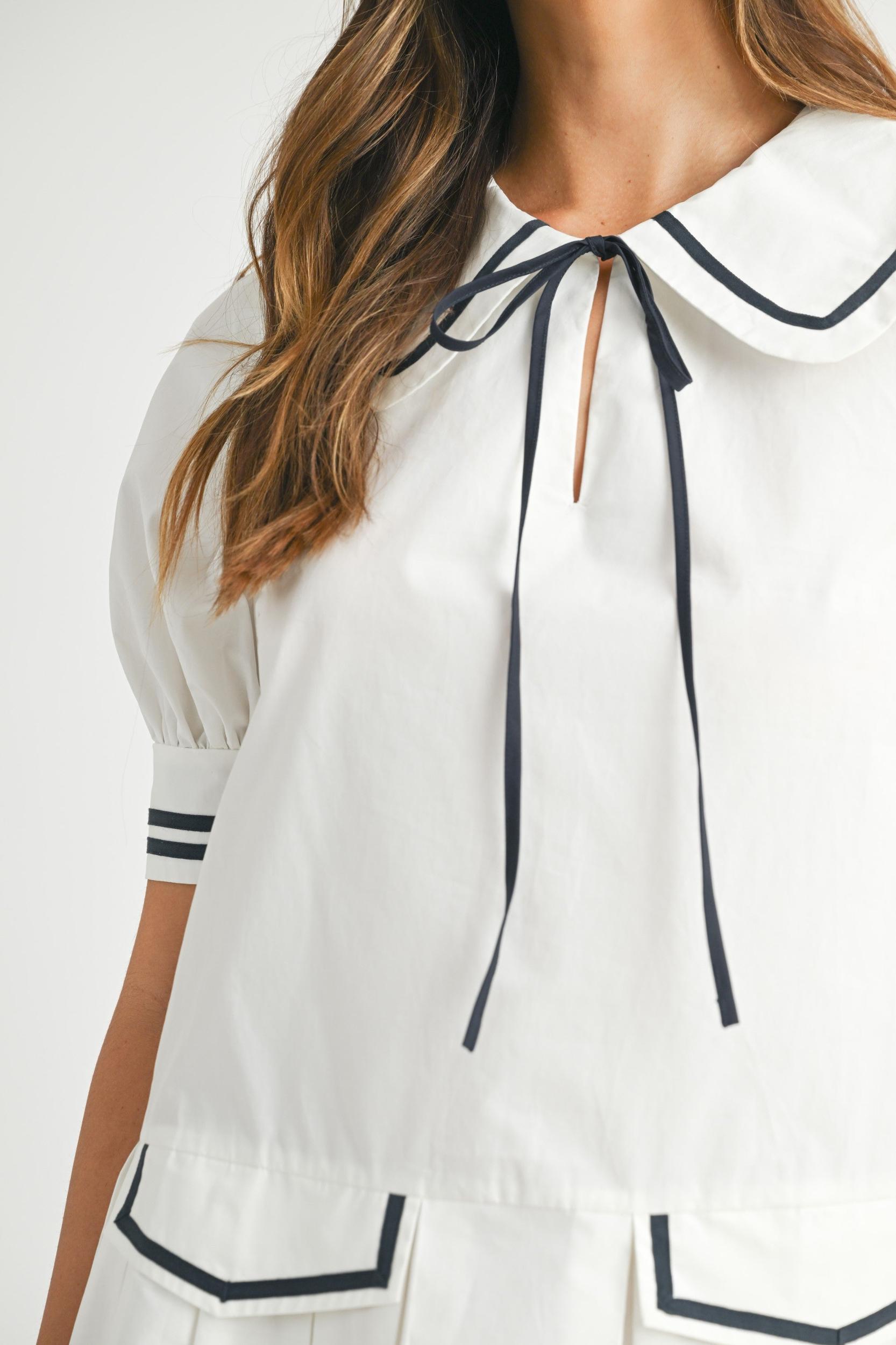 Peter Pan Collar Pleated Mini Dress Product Image