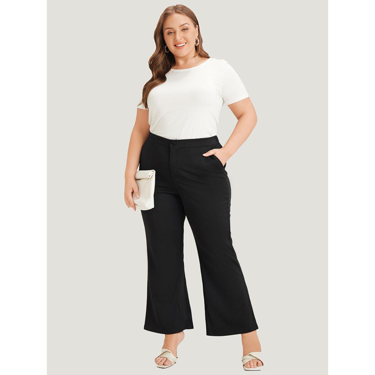 Plus Size Solid Flare Leg Pocket Pants Women Black Office Flare Leg High Rise Work Pants BloomChic 26/4X Product Image