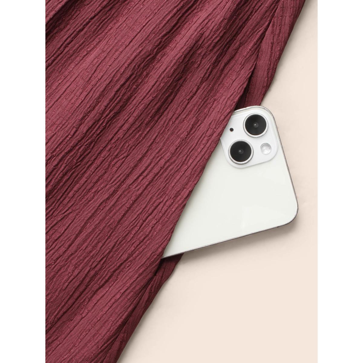 Plus Size 2-In-1 Patchwork Gathered Dress Burgundy Women Casual Texture Round Neck Long Sleeve Curvy BloomChic 14-16/1X Product Image