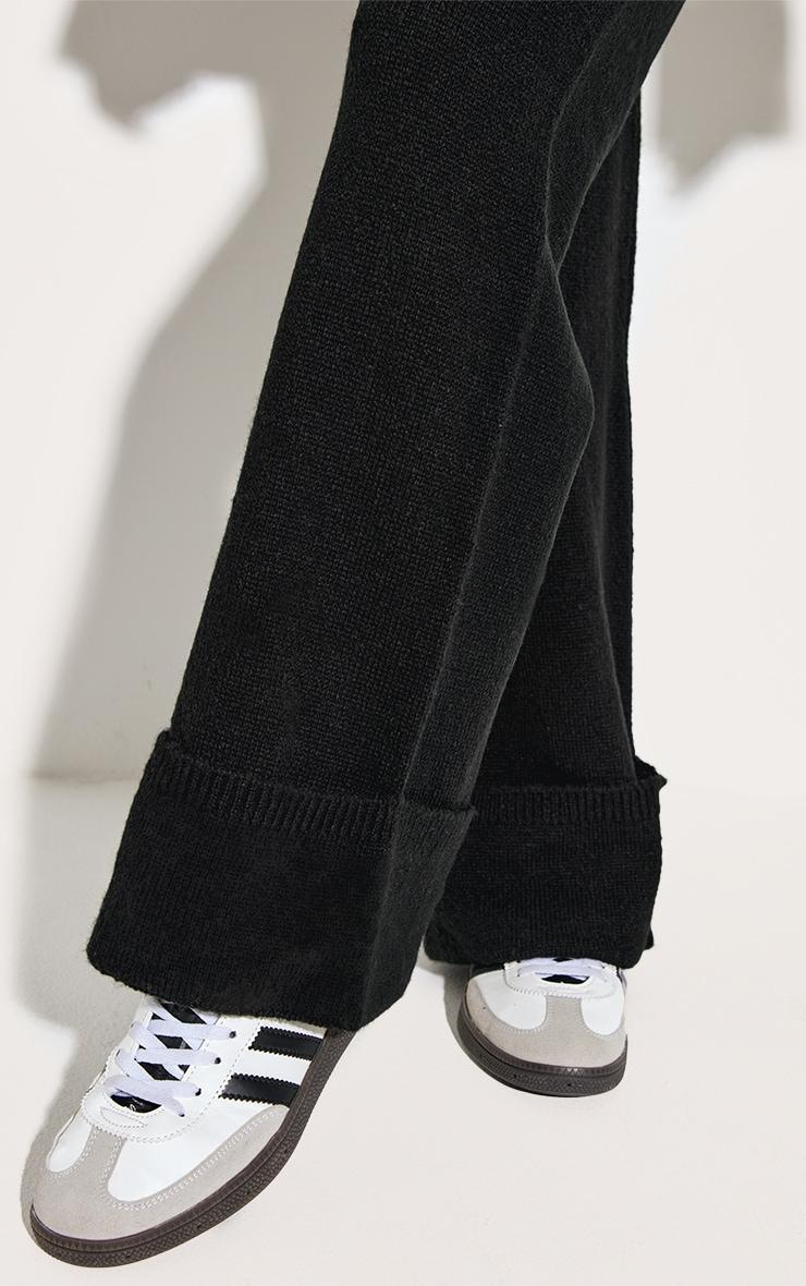 Black Turn Up Hem Knit Pants Product Image