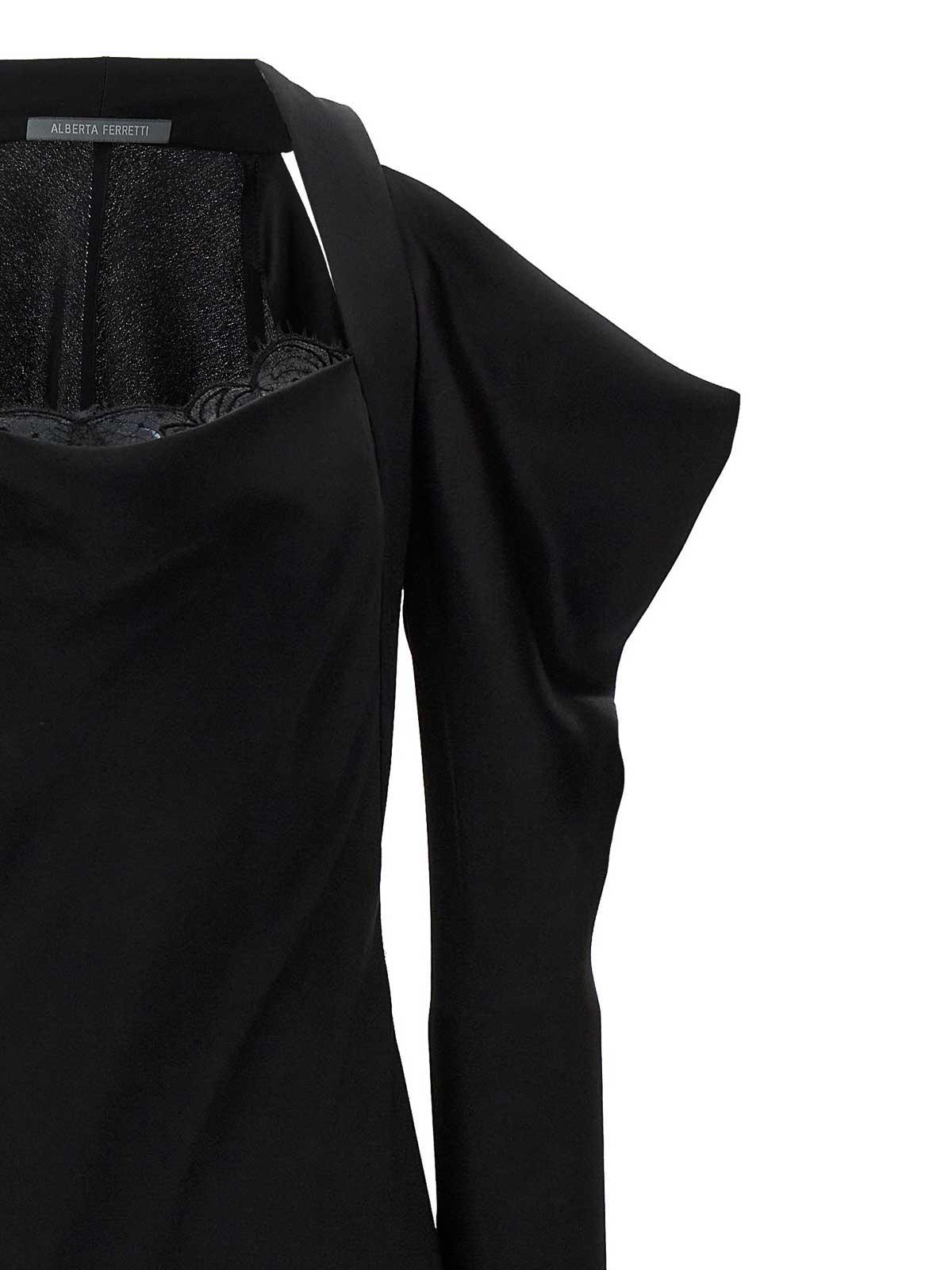 ALBERTA FERRETTI Long Satin Dress In Black Product Image