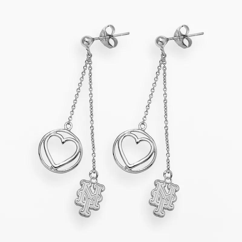 LogoArt New York Mets Beloved Sterling Silver Linear Drop Earrings, Womens, Grey Product Image
