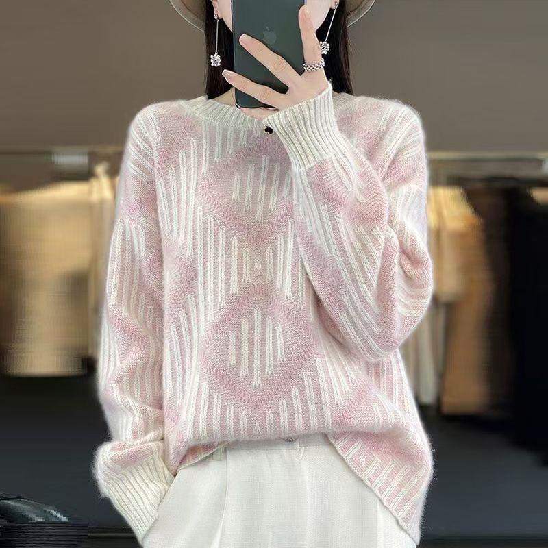 Crew Neck Diamond Jacquard Sweater Product Image