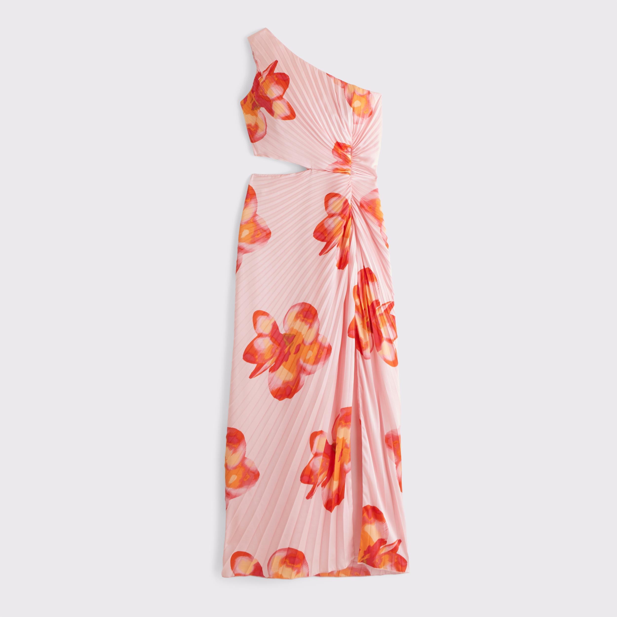 The A&F Giselle Pleated One-Shoulder Cutout Maxi Dress Product Image