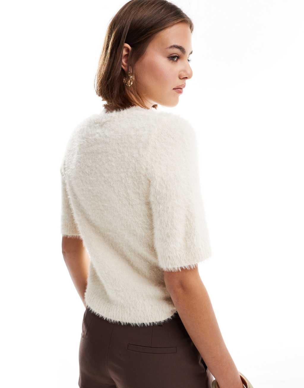 Pretty Lavish cropped knit t-shirt in cream Product Image