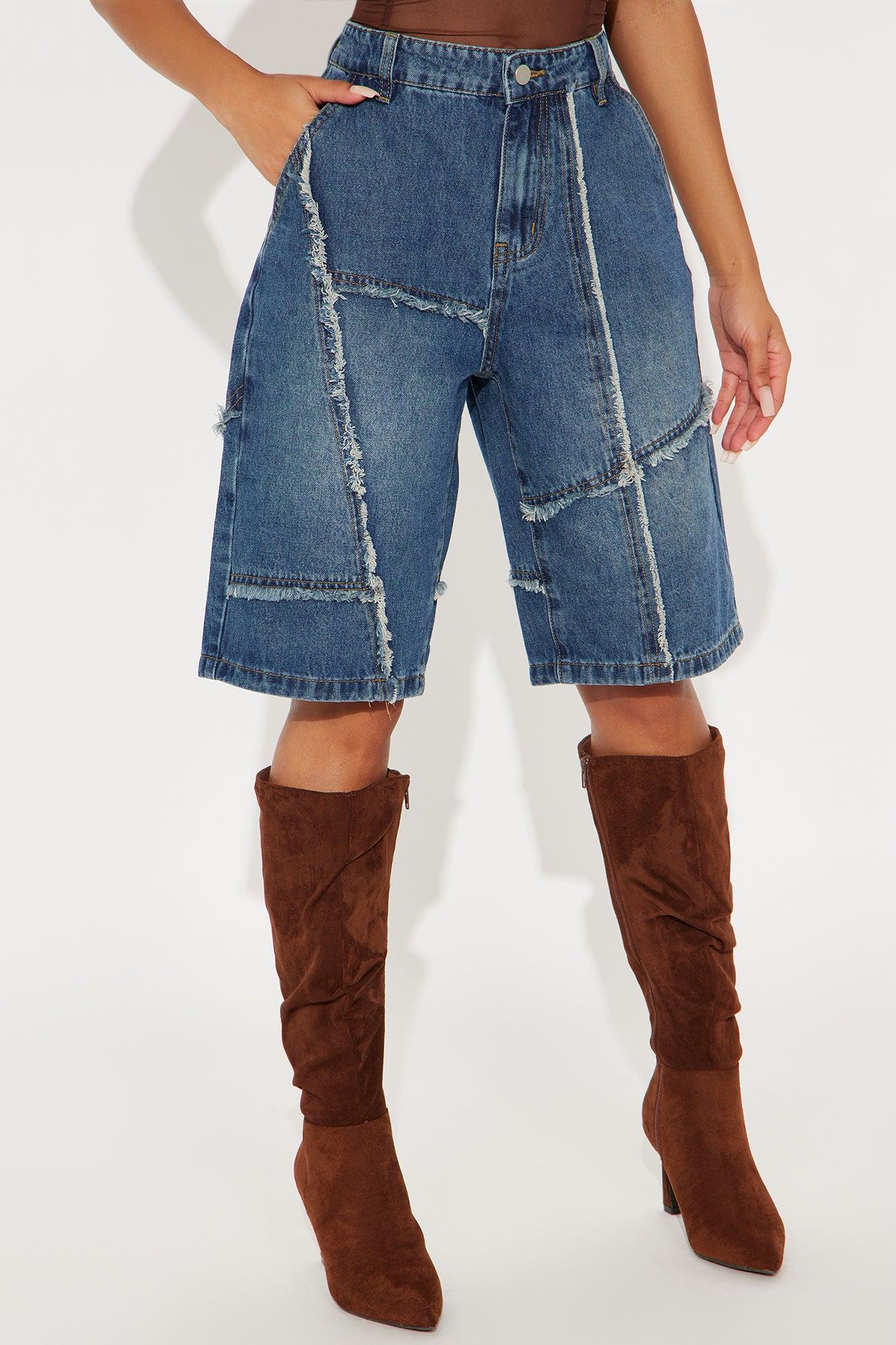 Worn Wild Frayed Denim Jorts - Dark Wash Product Image