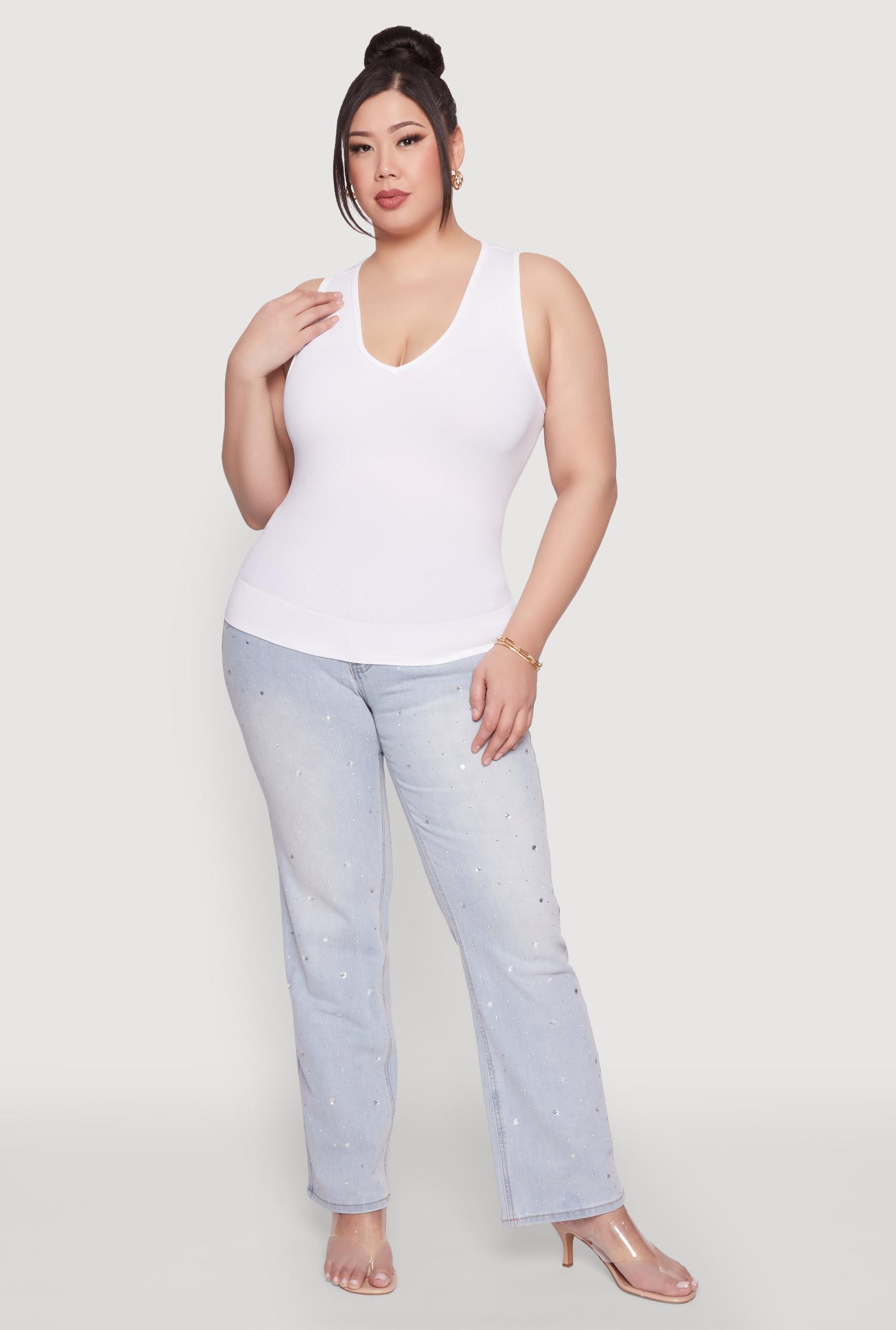 Womens Plus Size Seamless V Neck Rib Knit Top Product Image